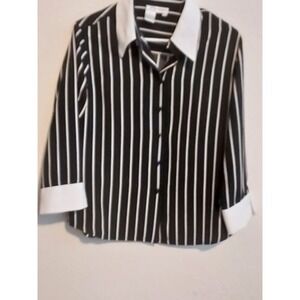 Dress Barn, collared, black and white Striped blouse, size L